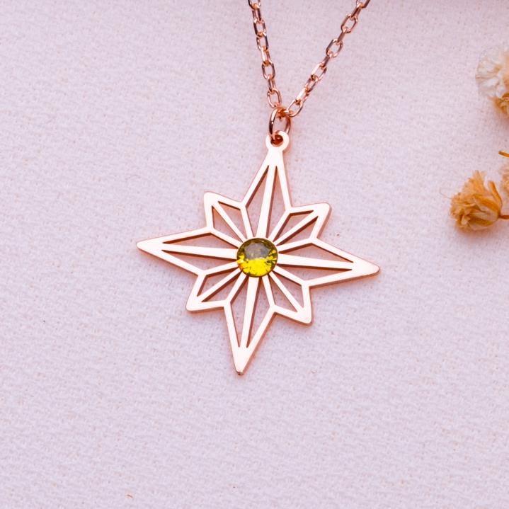 Star Birth Month Necklace • Zodiac Sign Jewelry • Birthstone Necklace • Personalized Birthday Gift for Mom • Custom Birth Month Star Pendant