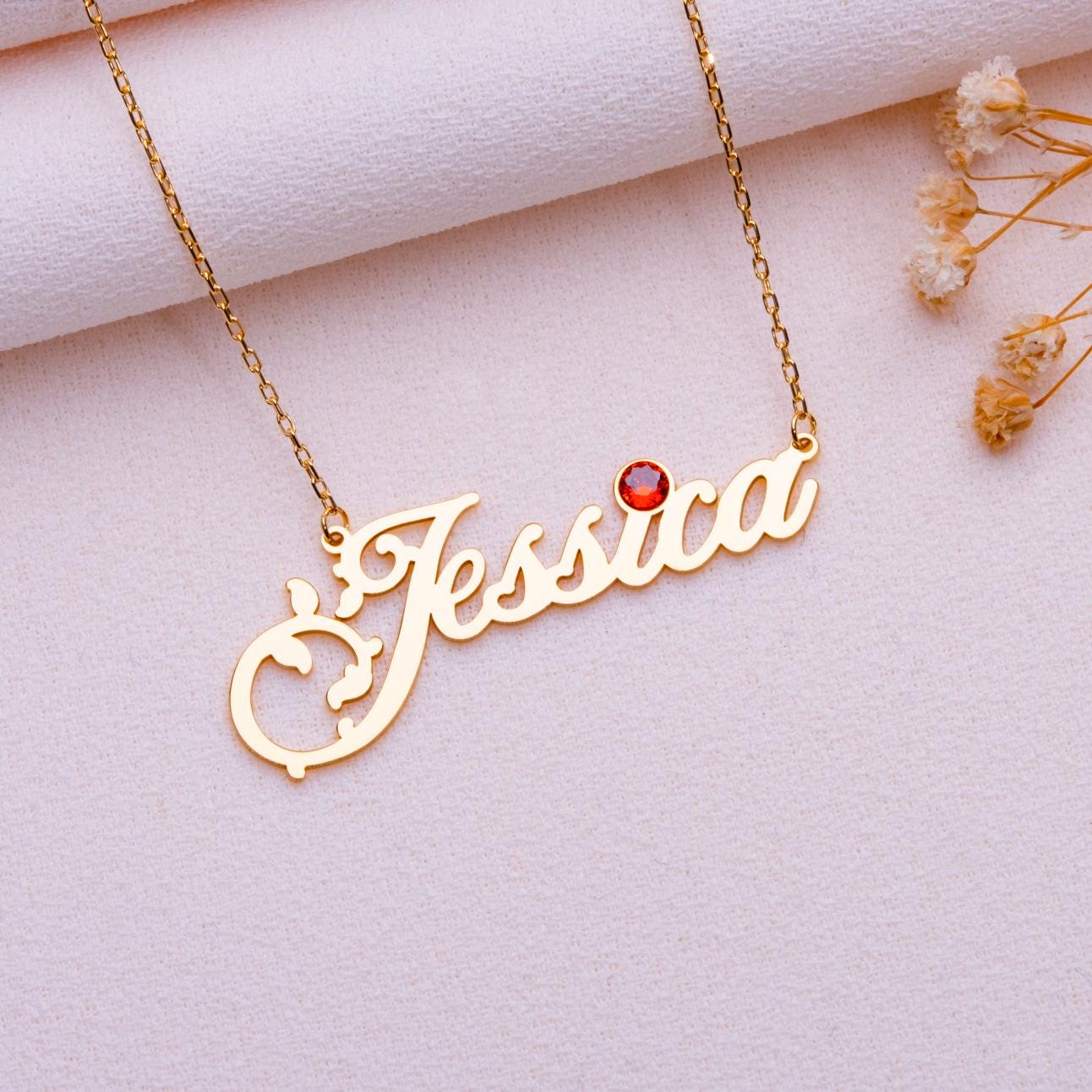 Nameplate Necklace for Women • June Birthstone Jewelry • Custom Silver Charm • Personalized Gift for Grandma • Dainty Minimalist Pendant