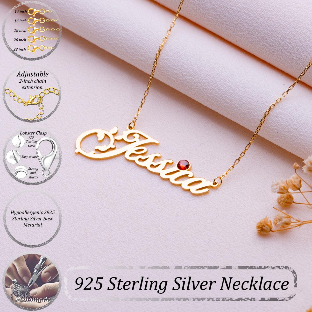 Nameplate Necklace for Women • June Birthstone Jewelry • Custom Silver Charm • Personalized Gift for Grandma • Dainty Minimalist Pendant