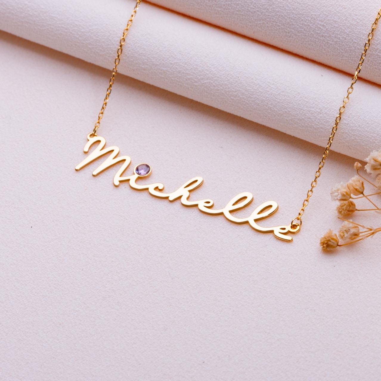 Custom Name Charm Necklace • December Birthstone Jewelry • Anniversary Gift for Wife • Personalized Nameplate Pendant for Grandma