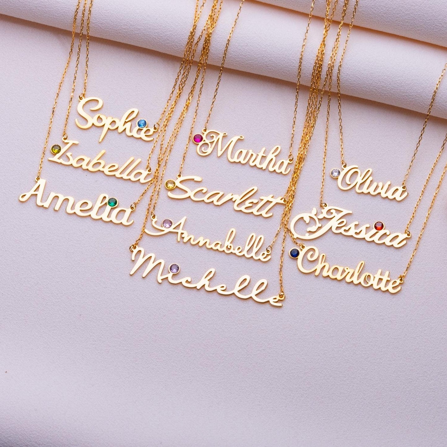 Personalized Name Necklace • Birthstone Pendant for Women • October Birth Month Jewelry • Custom Gift for Her • Dainty Handmade Necklace