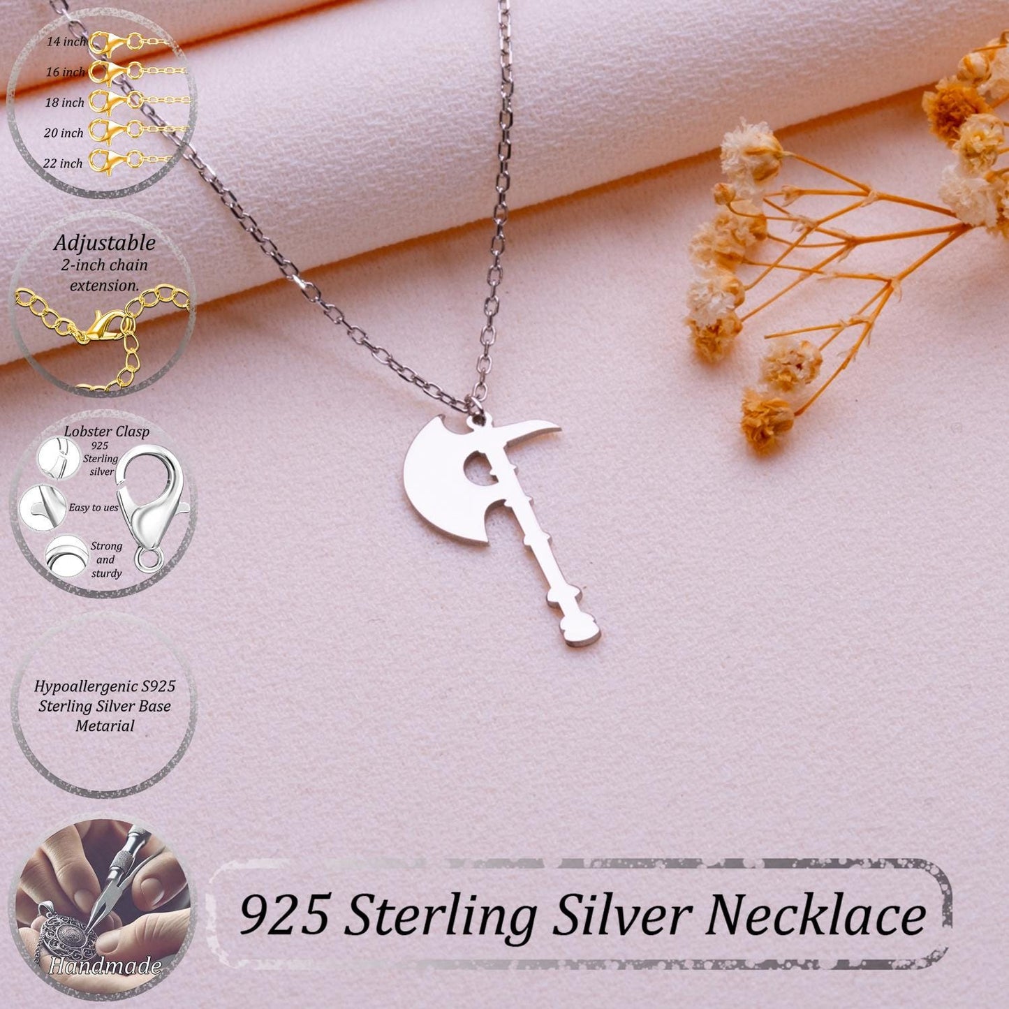 Battle Axe Necklace for Men • Viking Weapon Pendant • Fantasy Warrior Jewelry • Gothic Axe Charm-Medieval Norse Sword Necklace-Gift for Him