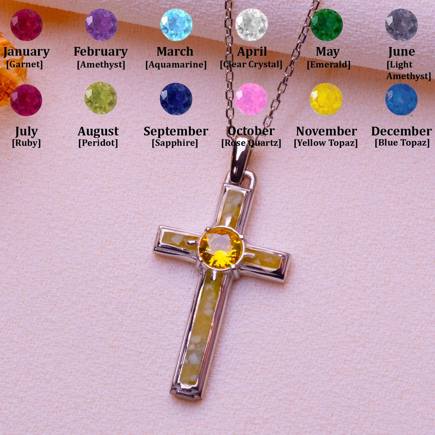 Dainty Jade Cross Necklace: Sterling Silver Sideways Jesus Charm with Birthstone