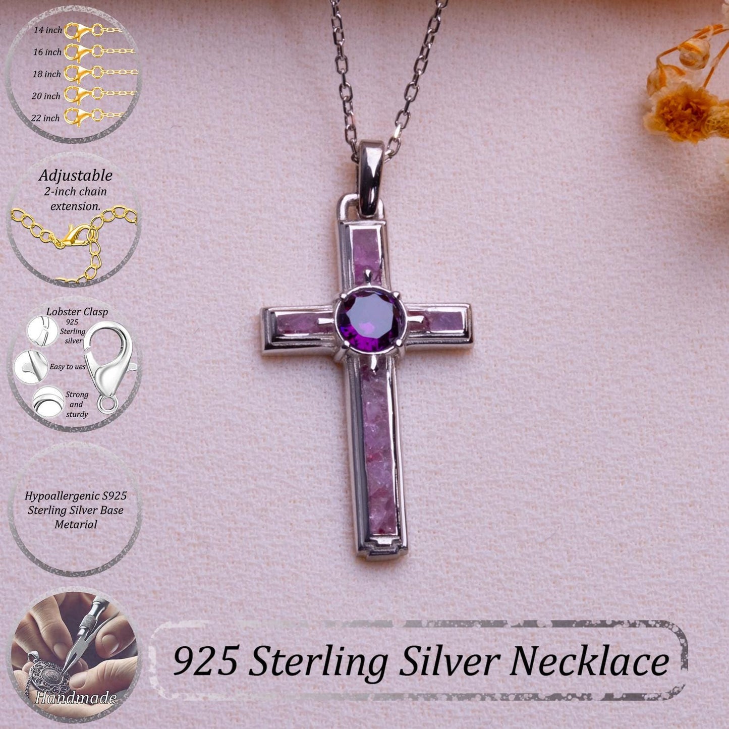 Amethyst Cross Necklace Gift, Gold Cross for Men, Pearl Charm, Small Jerusalem Cross-Dainty Gold Chain-Gothic Fashion Jewelry-Blue Topaz Set