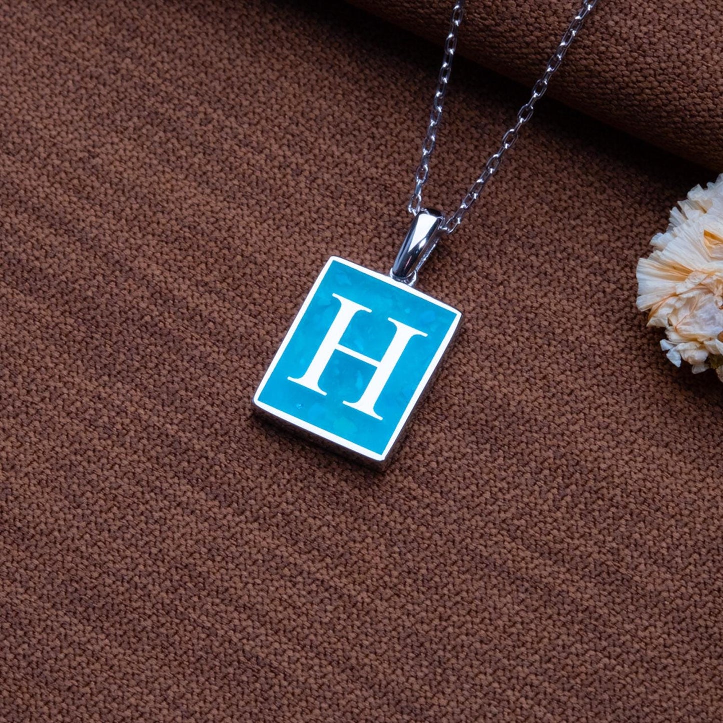 Blue Agate Initial Necklace - Moss Agate Pendant - Silver Initial Charm,Personalized Gift for Him Her,Natural Stone Jewelry,Multiple Letters