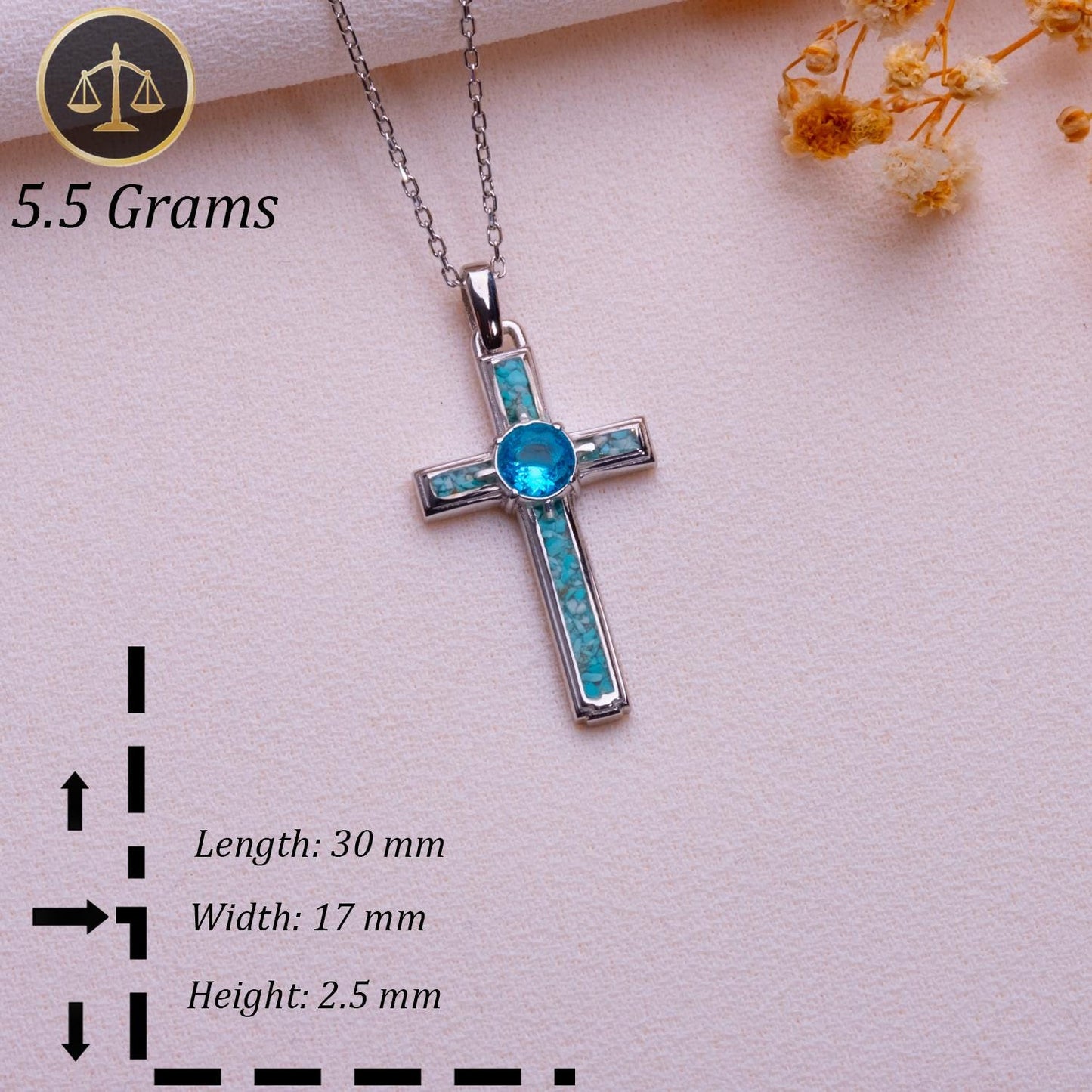 Turquoise Cross Necklace: Sterling Silver Faith Pendant with Birthstone