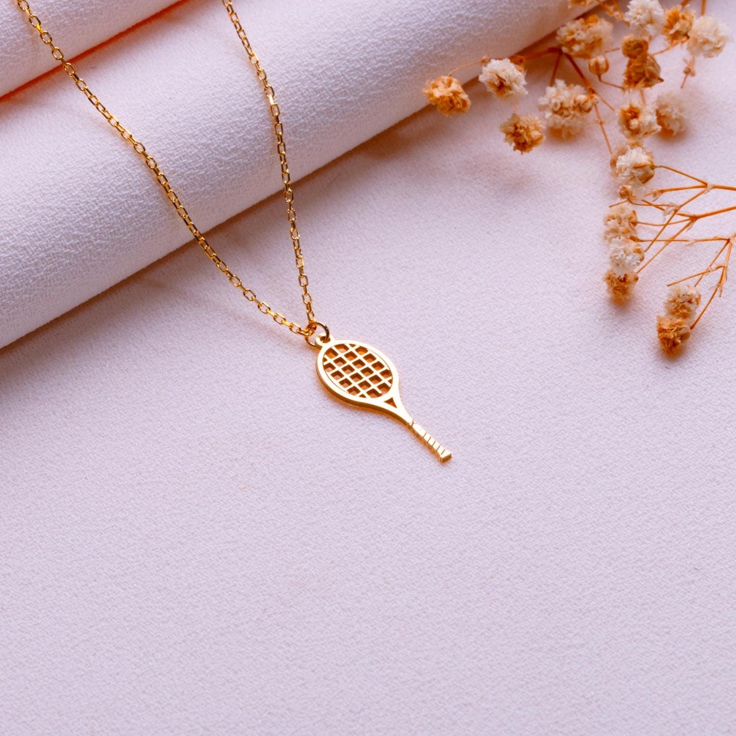 Tennis Racket Necklace • Gold Sports Jewelry • Tennis Charm Gift for Her or Him-Athlete Birthday Gift • Tennis Lover Necklace•Racket Pendant