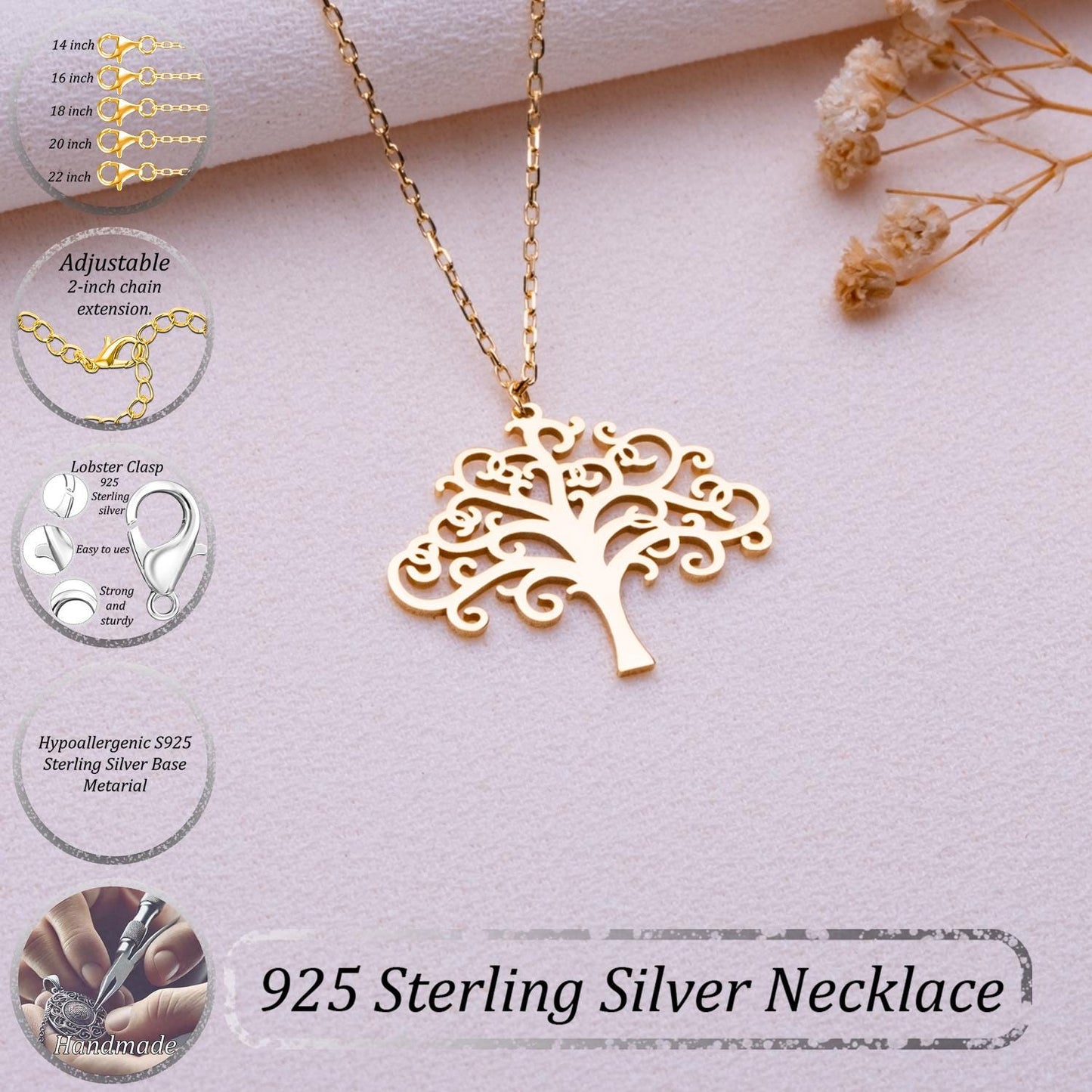 Tree of Life Necklace • Gold Silver Family Tree Pendant • Nature Charm Jewelry • Handmade Gift for Mom • Dainty Birthday Necklace for Her