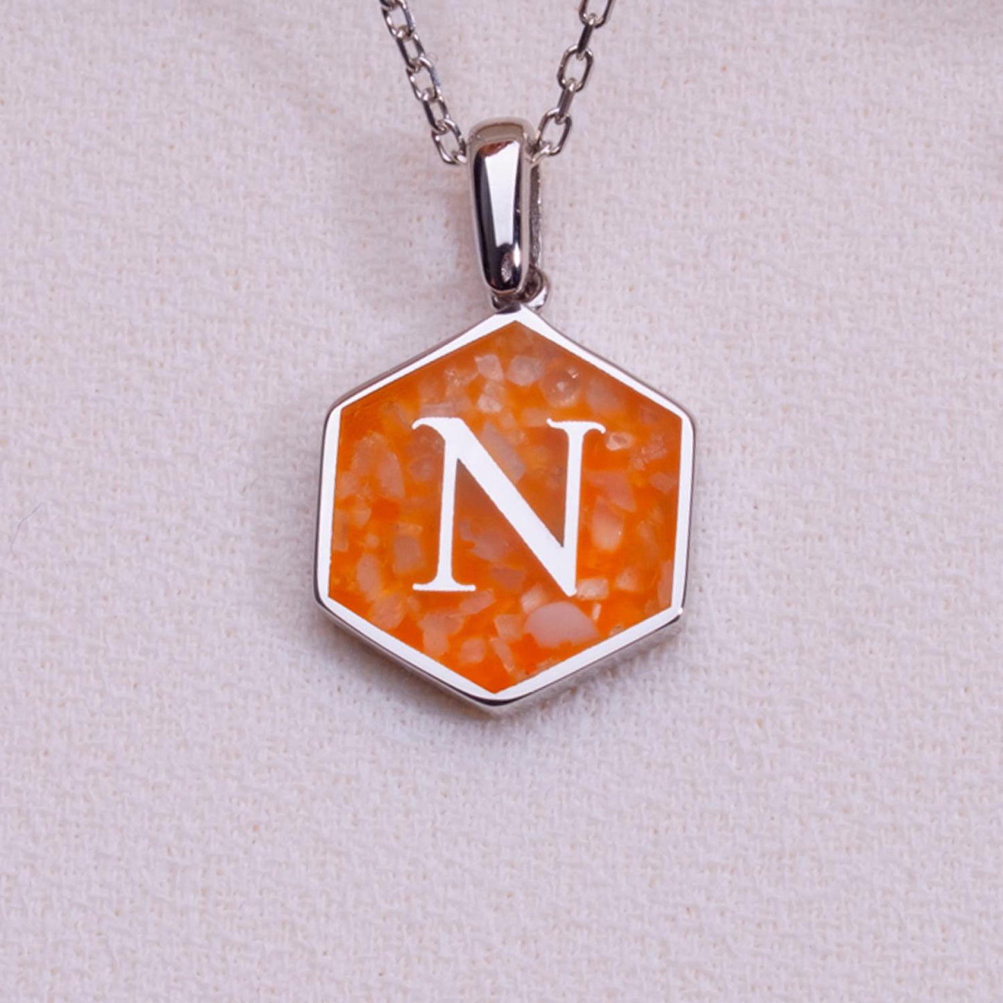 Orange Agate Pendant with Initial-Orange Agate Necklace-Initial Charm-Personalized Jewelry Gift for Her Him,Natural Stone Letter Necklace.