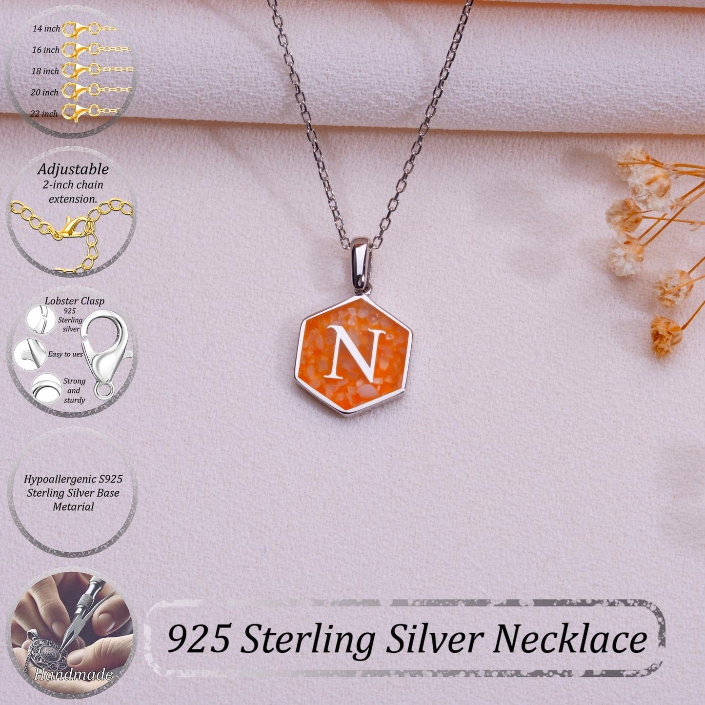 Orange Agate Pendant with Initial-Orange Agate Necklace-Initial Charm-Personalized Jewelry Gift for Her Him,Natural Stone Letter Necklace.
