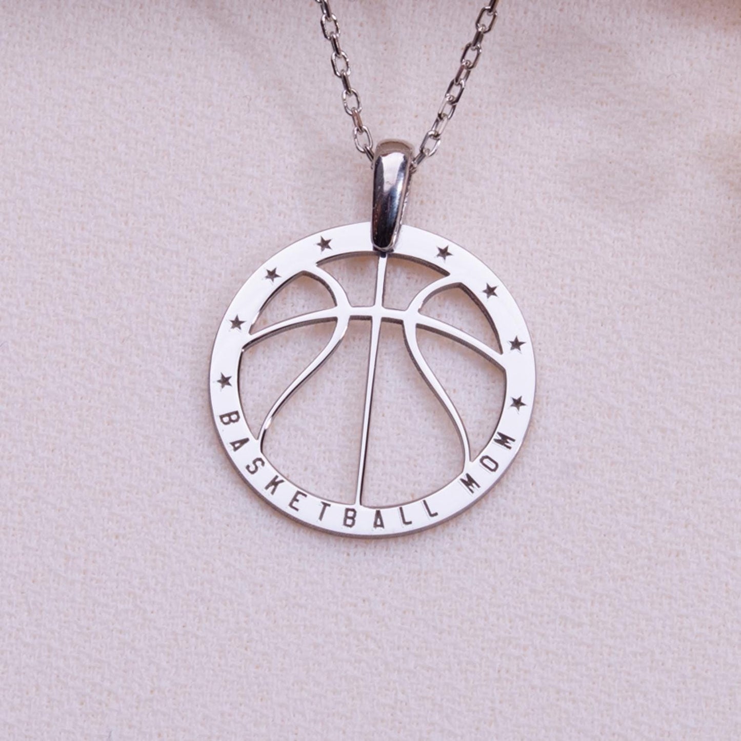 Basketball Mom Necklace – Sterling Silver Sports Pendant Gift for Mom, Cut Out Basketball Jewelry, Personalized Athletic Mom Necklace
