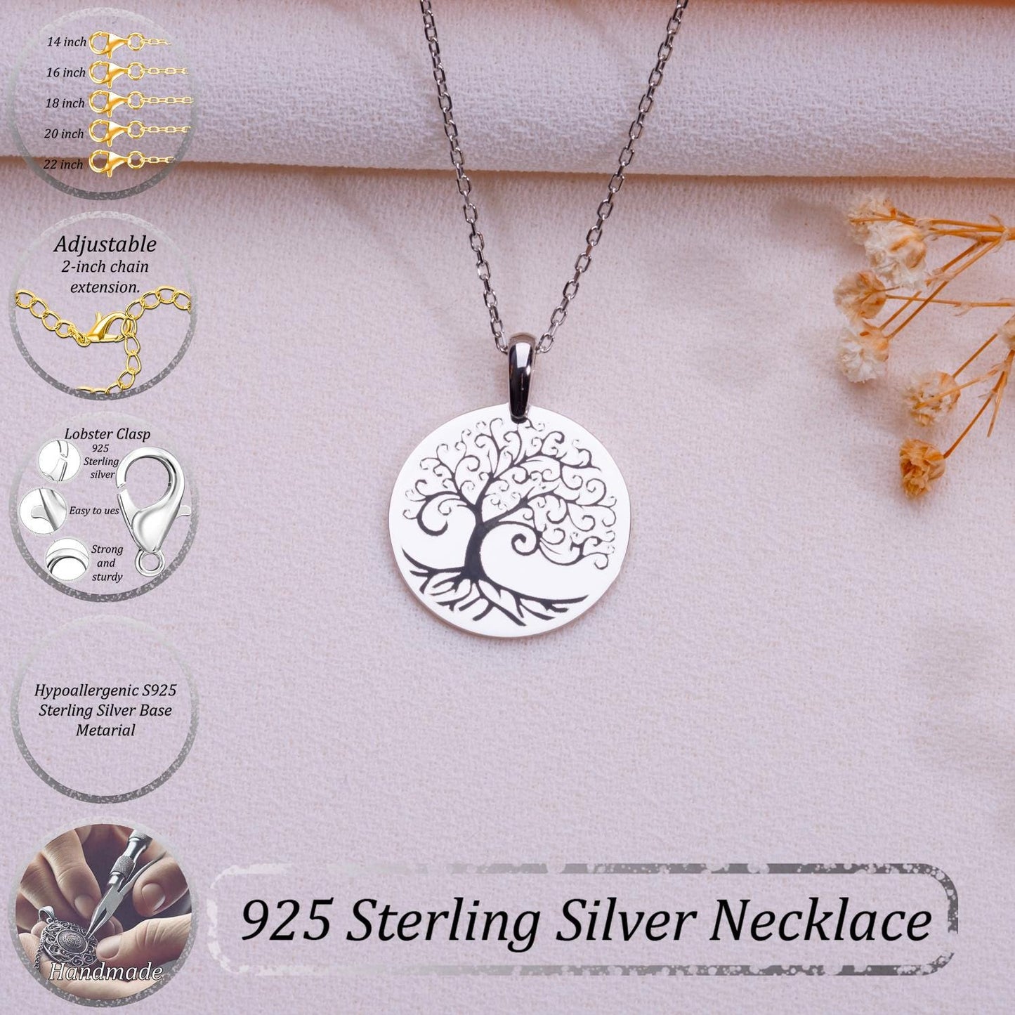 Tree of Life Pendant •Celtic Tree Silver Charm Necklace•Handmade Gift Jewelry for Mother•Dainty Family Gift Idea•Gold Tree Jewelry for Women