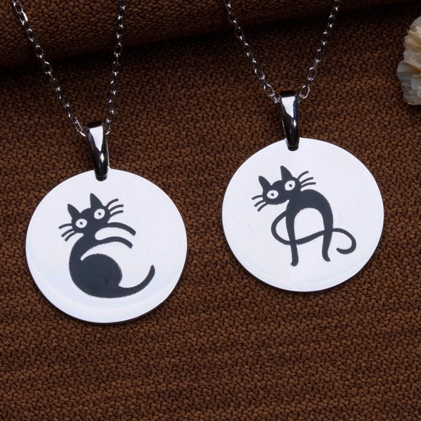Personalized Cat Charm Necklace, Custom Name Plate Pendant, Kids Initial Number Bubble Letter Necklace, Miraculous Medal, Birthday Gift