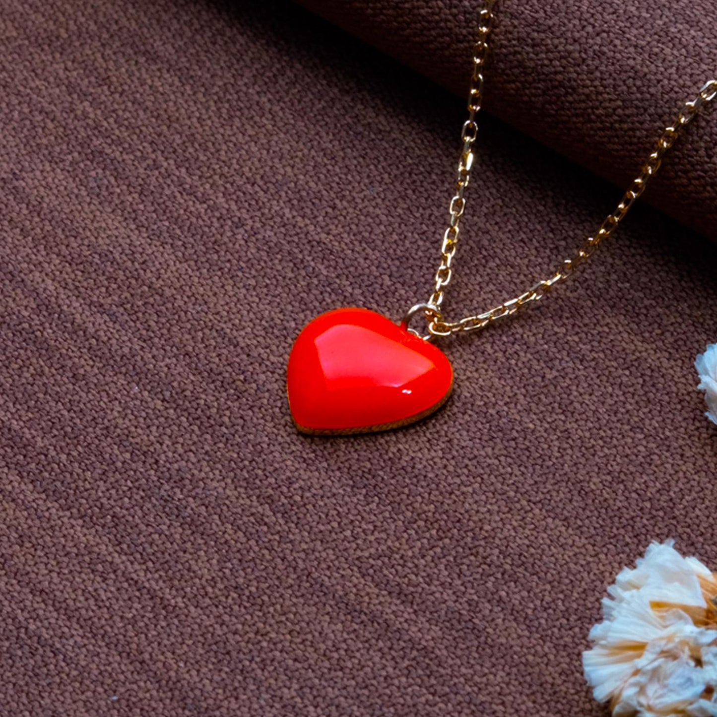 Orange Puffy Heart Pendant Necklace – Glossy Handmade Chunky Silver Charm,Statement Love Jewelry Gift,Bold Heart Necklace for Women,Gift