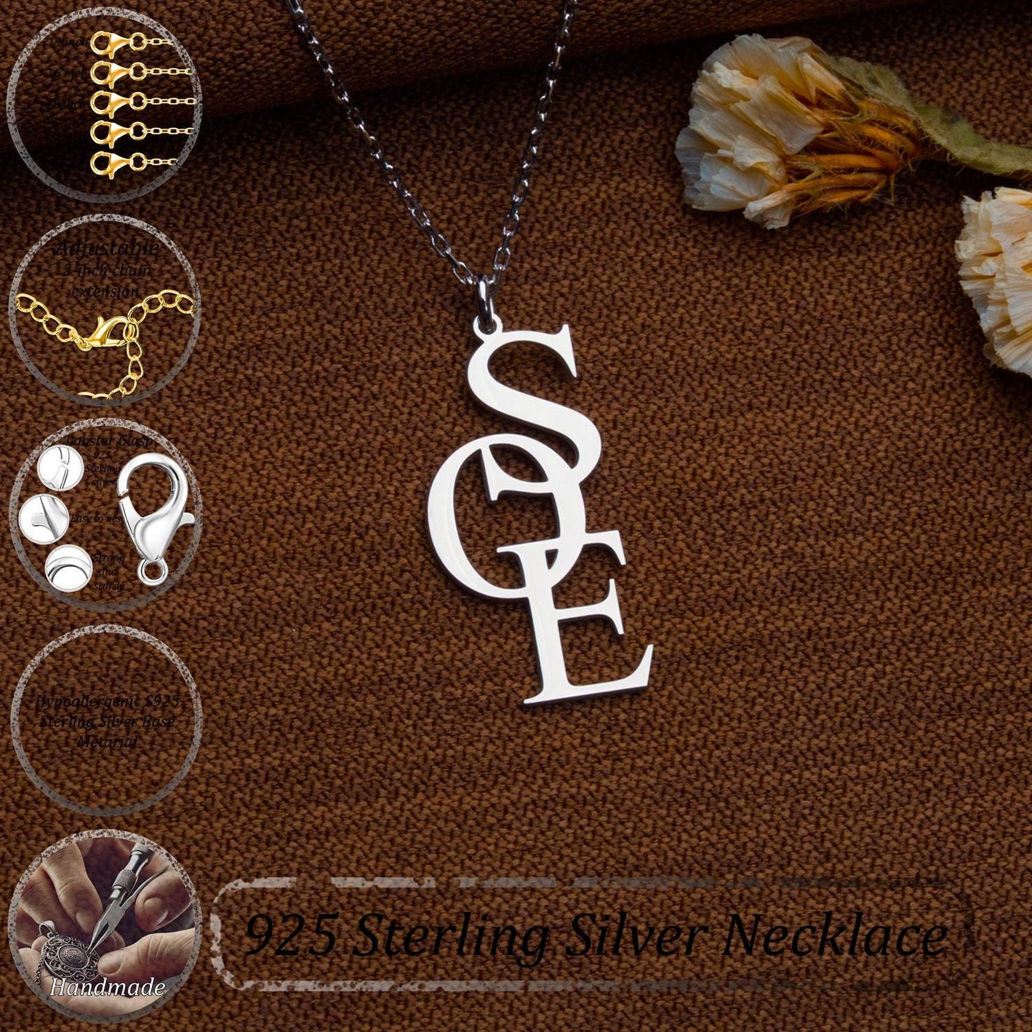 Vertical Initial Necklace–Custom Tag Pendant,Dainty Nameplate Jewelry,Personalized Initial Charm,Letter Necklace Gift for Her,Silver Jewelry