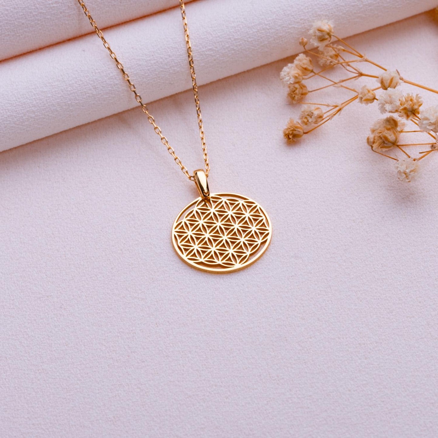 Flower of Life Necklace • Sacred Geometry Pendant • Gold Mandala Jewelry • Spiritual Symbol Necklace • 925 Sterling Silver Gift for Her