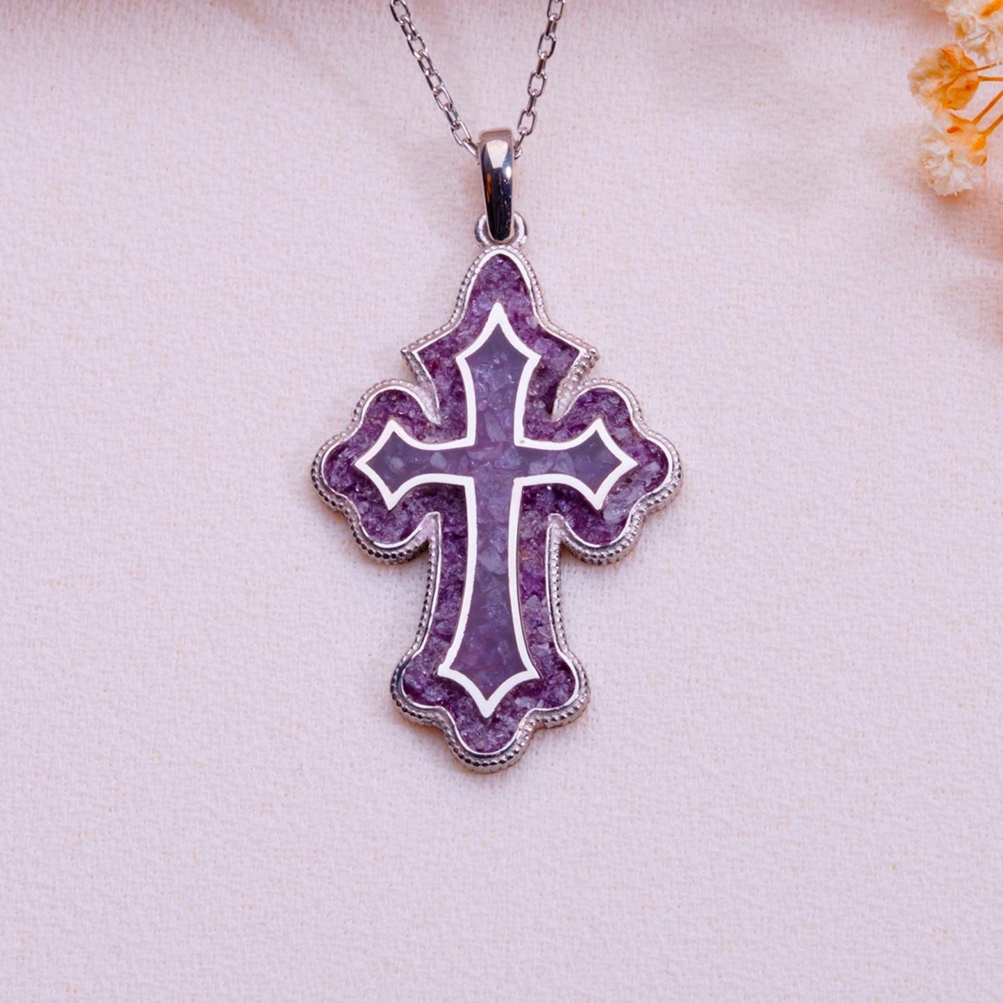 Amethyst Cross Necklace, Gold & Silver Gemstone Pendant, Religious Handmade Jewelry, Antique Bridesmaid Gift, Anniversary-Birthday Gift