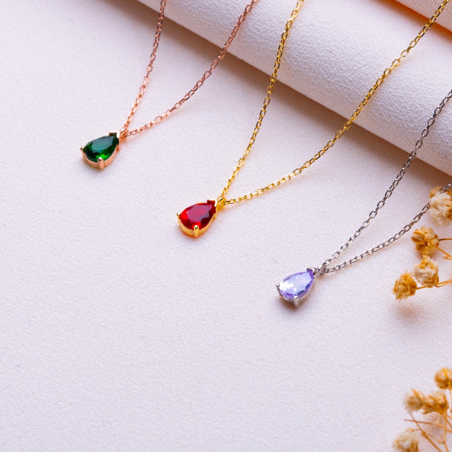 Drop Birthstone Necklace-Dainty Gold or Silver Teardrop Pendant ,Personalized Birthstone Jewelry,Gem Drop Necklace Gift,Custom Gift for Her