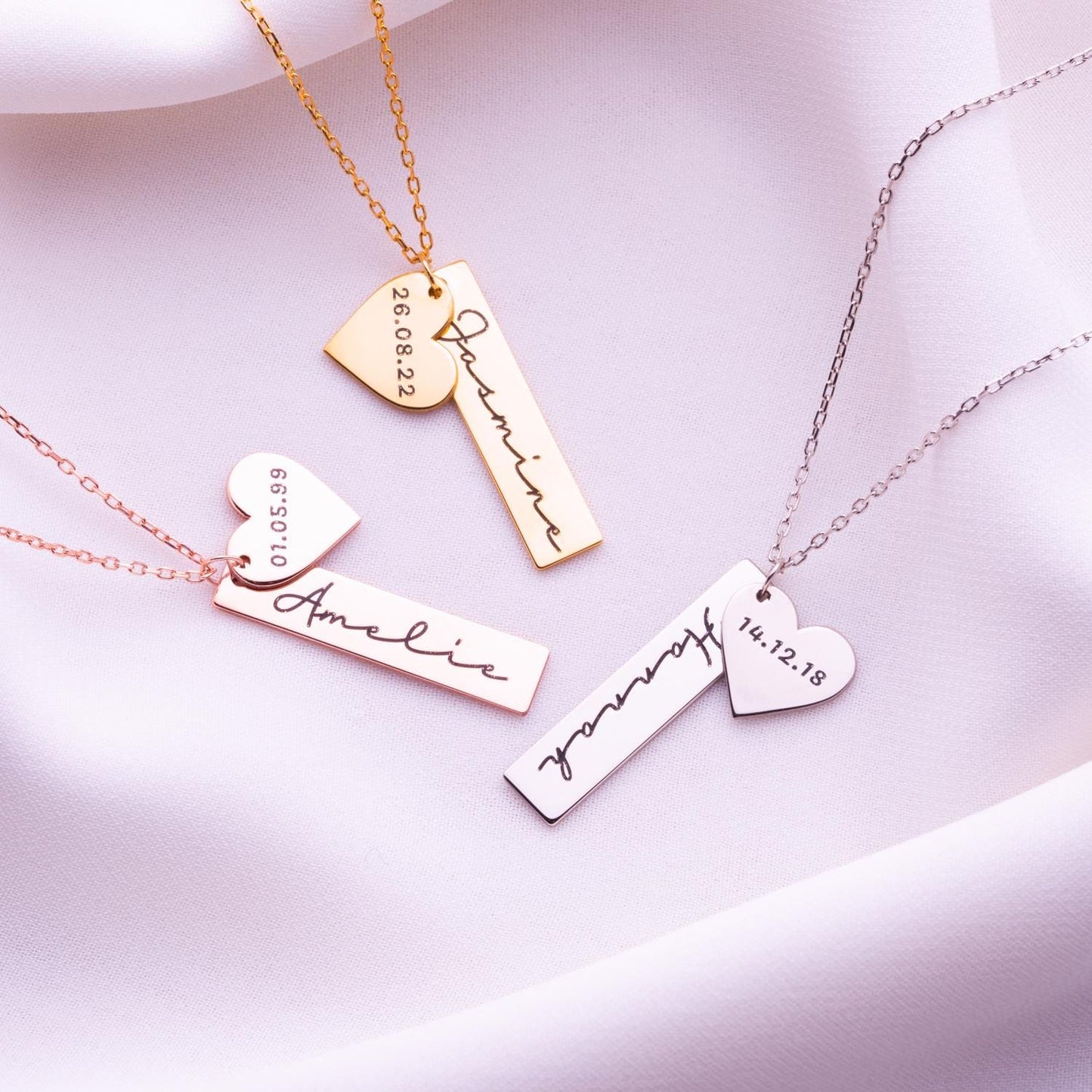Heart Bar Necklace – Custom Nameplate, Mama Necklace, Personalized Heart Charm, Bar Jewelry Gift for Her, Name Bar Necklace for Women
