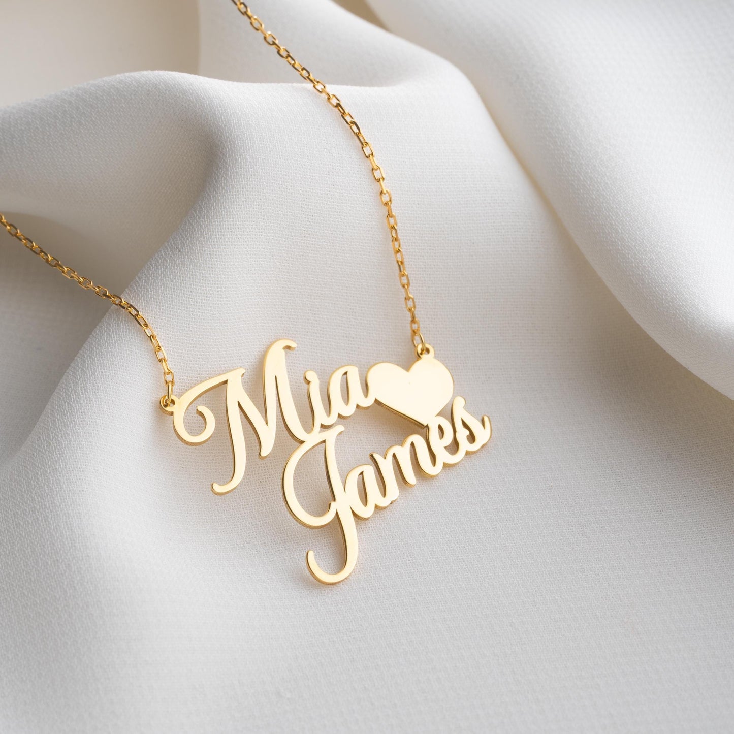 Double Name Necklace, Gold Silver Nameplate Jewelry,Custom Couple Necklace, Dainty Heart Necklace, Personalized Kids Jewelry,Name Plate Gift