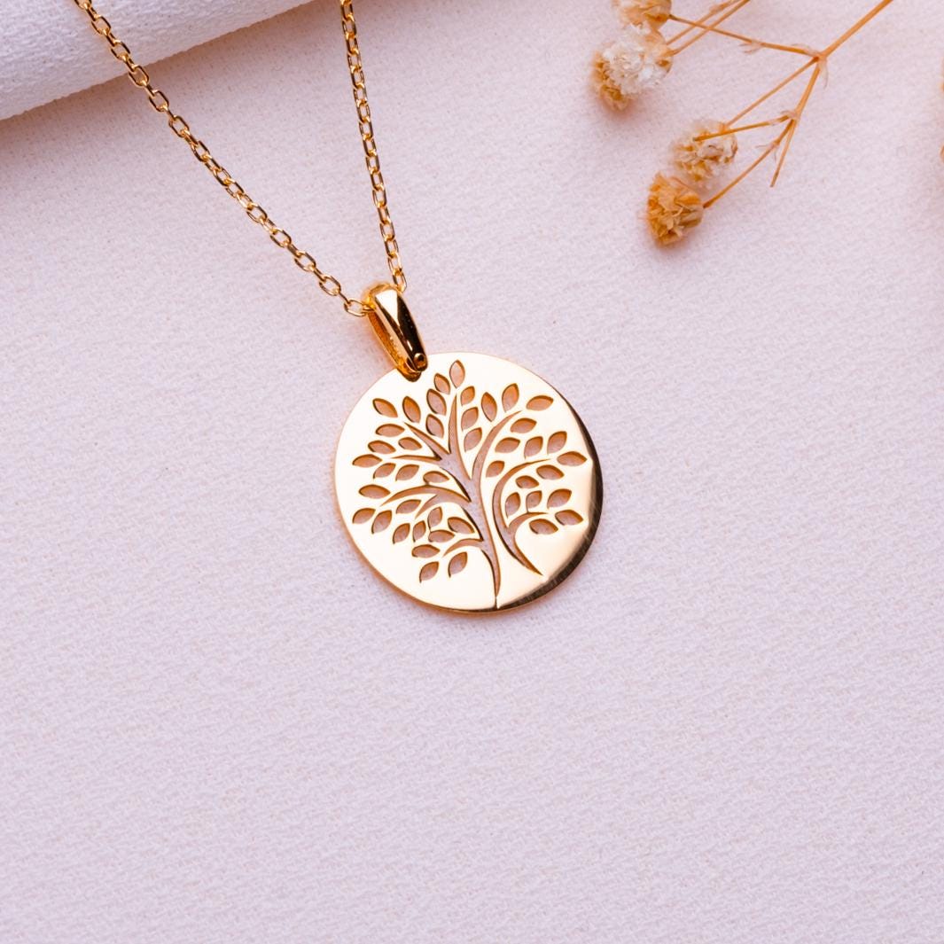 Tree of Life Pendant • Silver Charm Necklace • Grandma Gift • Handmade Dainty Jewelry • Initial Minimalist Necklace • Birthday Gift for Her