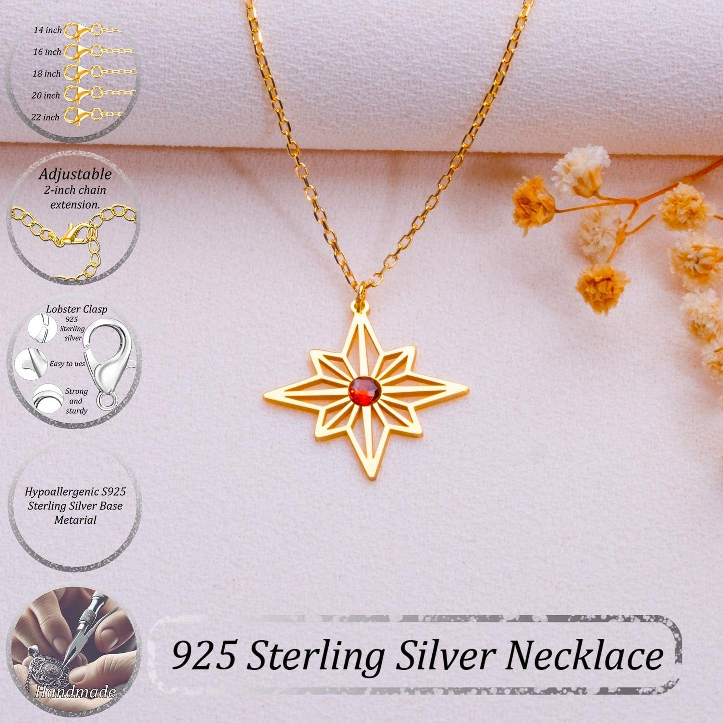 Star Birth Month Necklace • Zodiac Sign Jewelry • Birthstone Necklace • Personalized Birthday Gift for Mom • Custom Birth Month Star Pendant