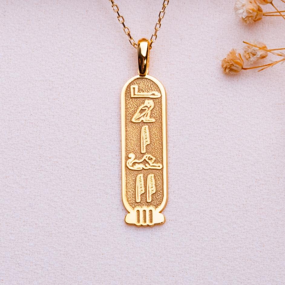Personalized Egyptian Hieroglyphics Necklace • Gold Ankh Pendant • Custom Name Jewelry-Ancient Egypt Symbol-Mythology Talisman Gift for Her.