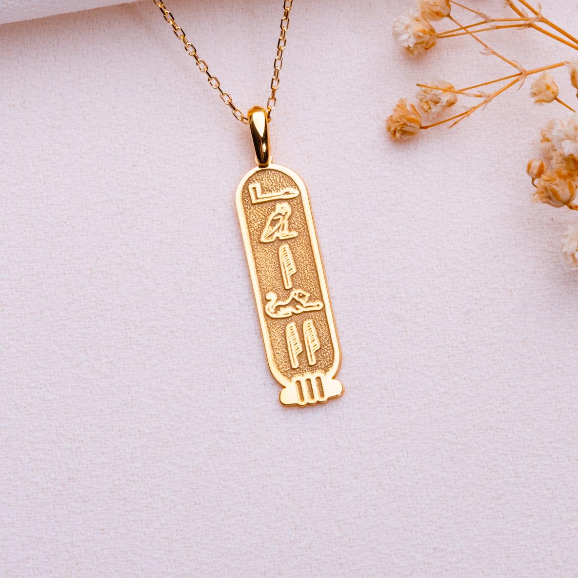 Personalized Egyptian Hieroglyphics Necklace • Gold Ankh Pendant • Custom Name Jewelry-Ancient Egypt Symbol-Mythology Talisman Gift for Her.