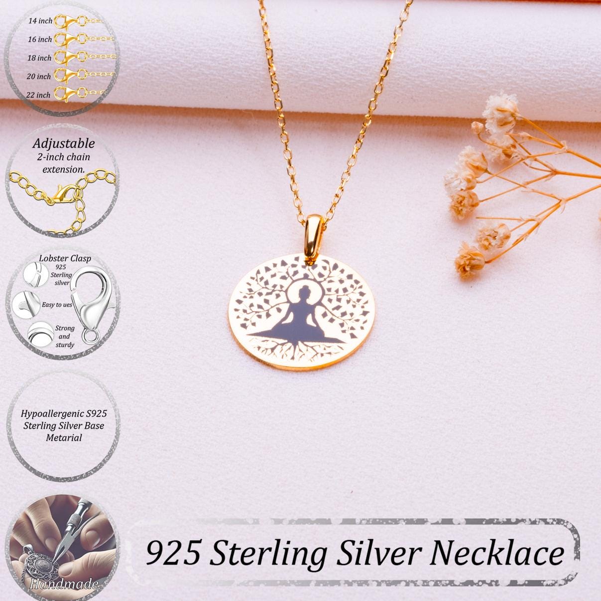 Tree of Life Buddha Necklace-Spiritual Lotus Pendant-Chakra Meditation Jewelry-Buddhist Necklace Gift for Him Her-Trending Pendant Necklace