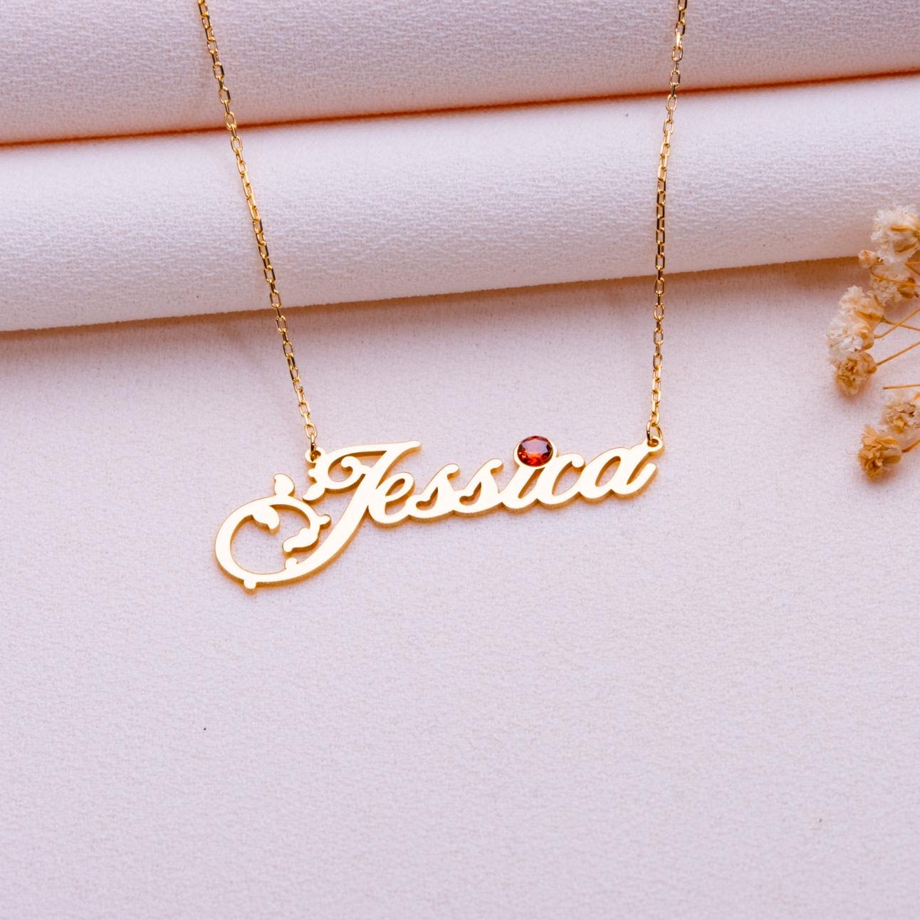 Nameplate Necklace for Women • June Birthstone Jewelry • Custom Silver Charm • Personalized Gift for Grandma • Dainty Minimalist Pendant