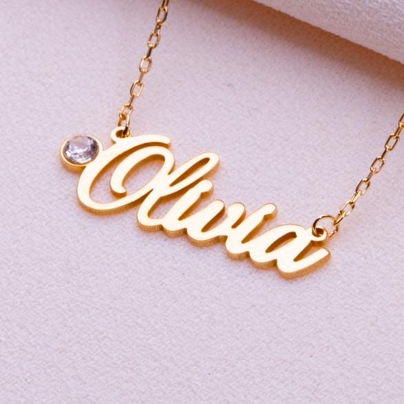 Gold Name Necklace • November Birthstone Jewelry • Personalized Gift for Her • Custom Silver Nameplate • Initial Birth Month Charm