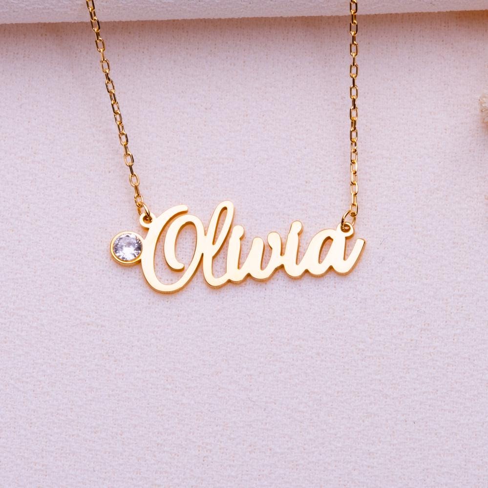 Gold Name Necklace • November Birthstone Jewelry • Personalized Gift for Her • Custom Silver Nameplate • Initial Birth Month Charm