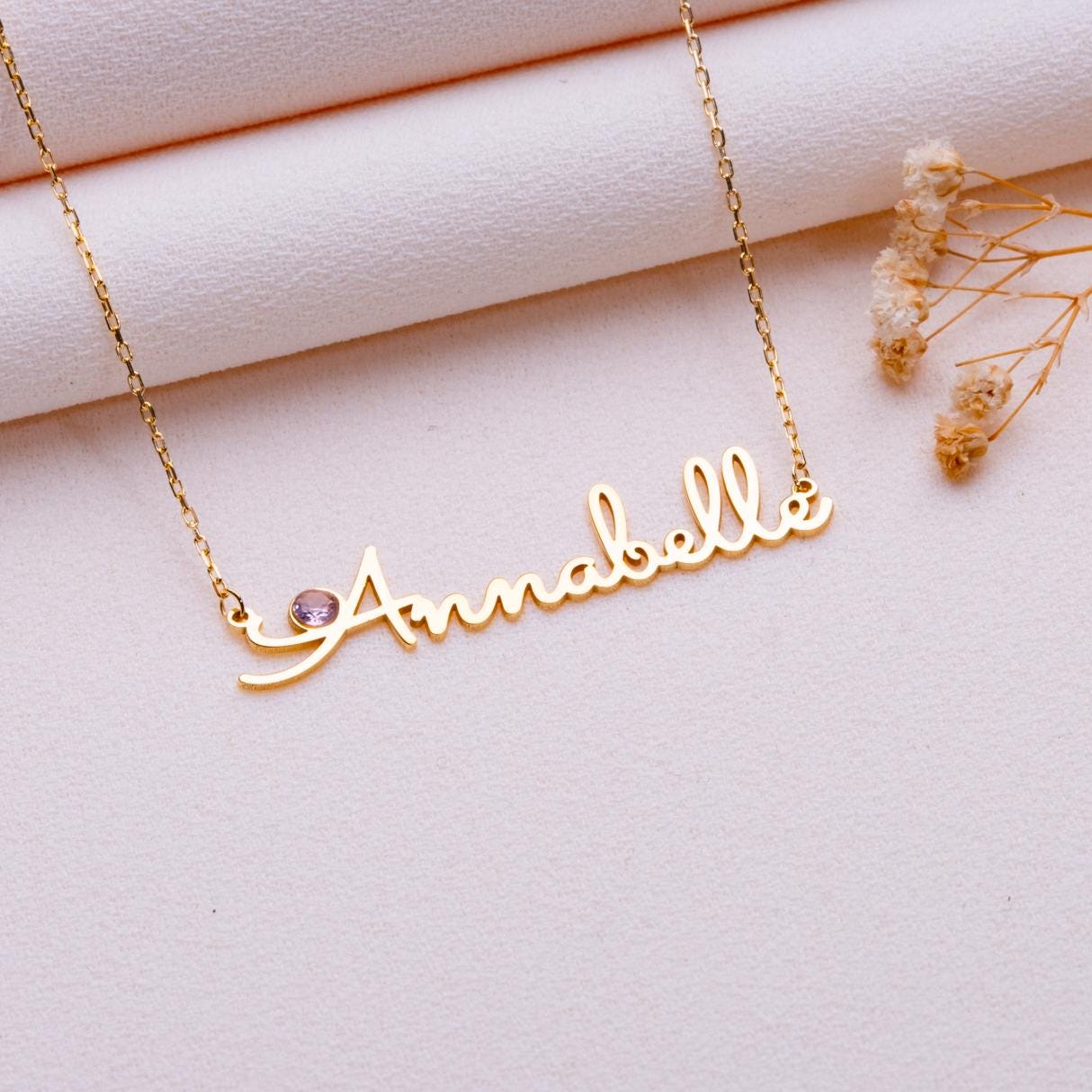 Kids Name Necklace • Alexandrite Birthstone Pendant • Personalized Valentine Gift • Dainty Custom Jewelry • Gift for Mom or Her