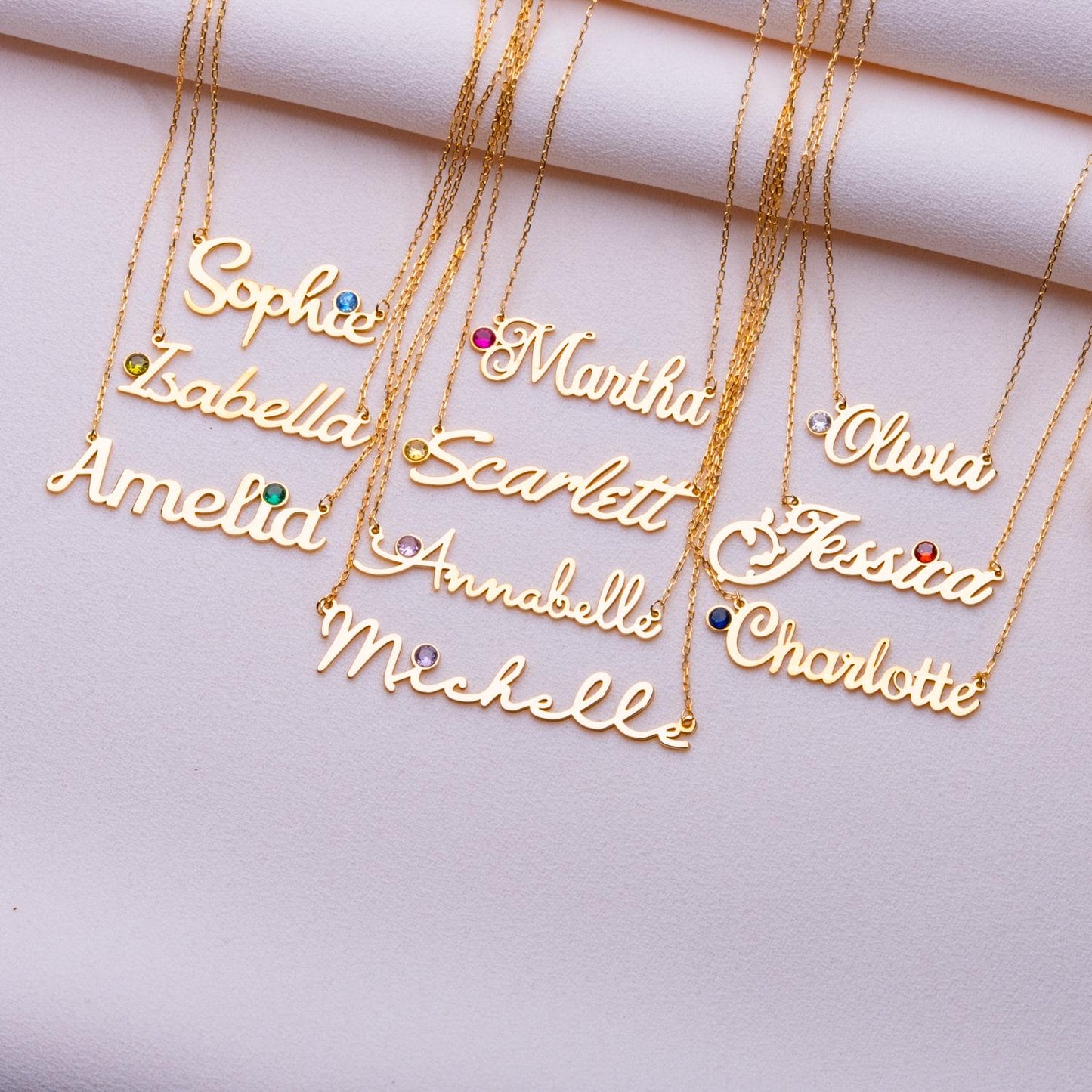 Personalized Name Necklace • Birthstone Pendant for Women • October Birth Month Jewelry • Custom Gift for Her • Dainty Handmade Necklace