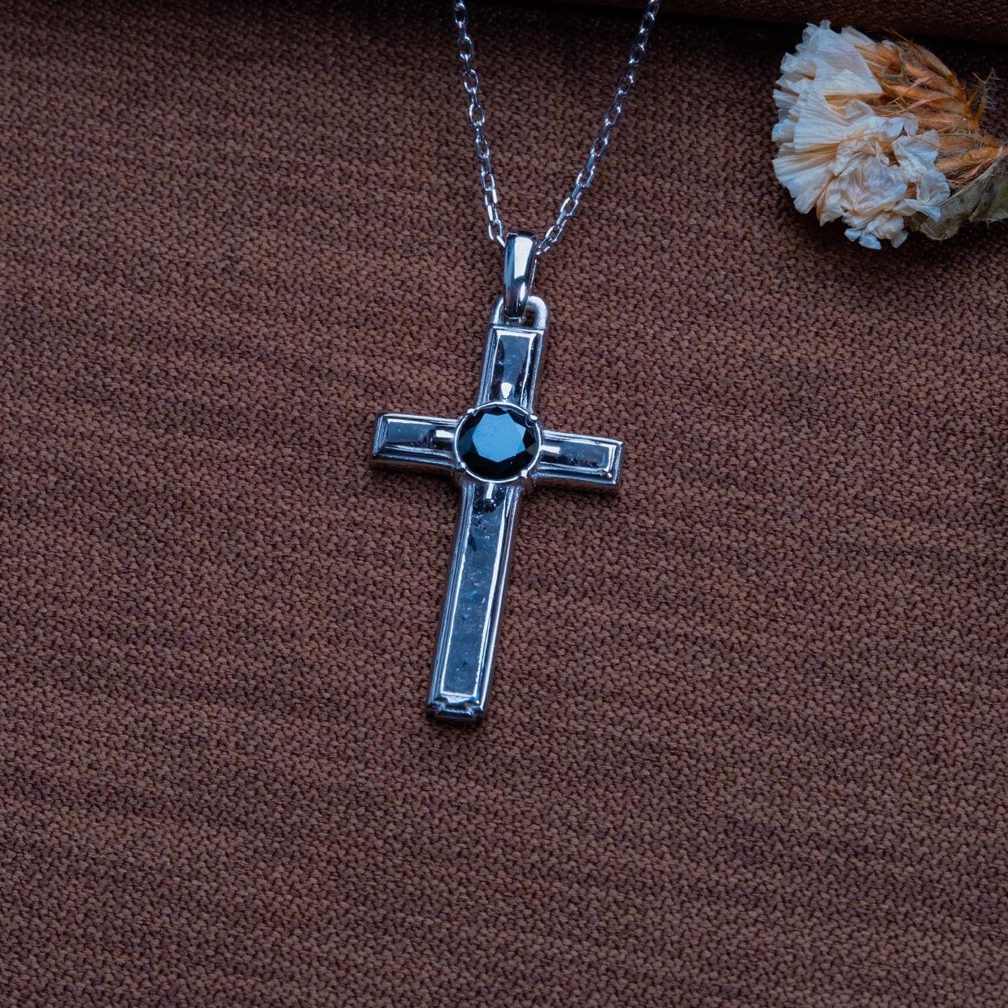 Onyx Cross Necklace Men Birthstone Pendant, Gold Crucifix Charm, Dainty Handmade Necklace, Silver Chain,Unisex Trendy Gift,Christmas Jewelry