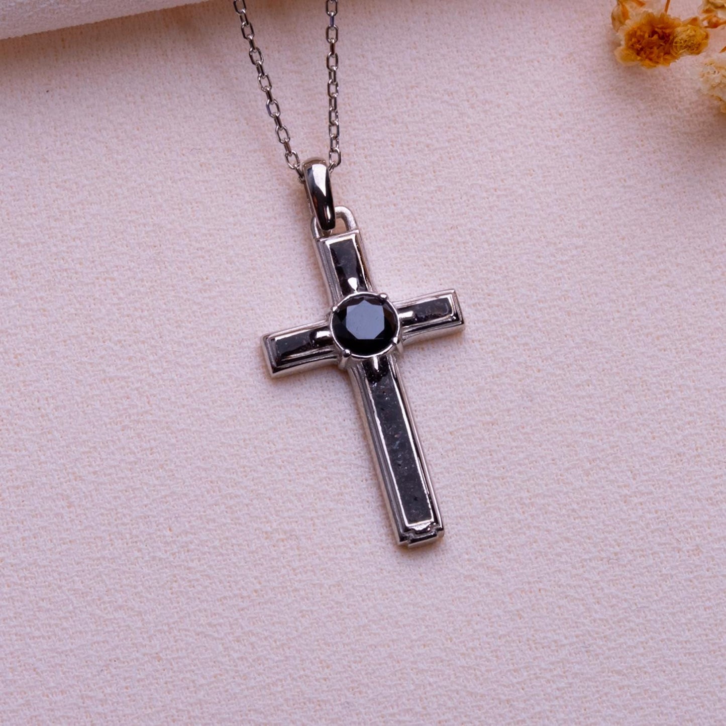 Onyx Cross Necklace Men Birthstone Pendant, Gold Crucifix Charm, Dainty Handmade Necklace, Silver Chain,Unisex Trendy Gift,Christmas Jewelry
