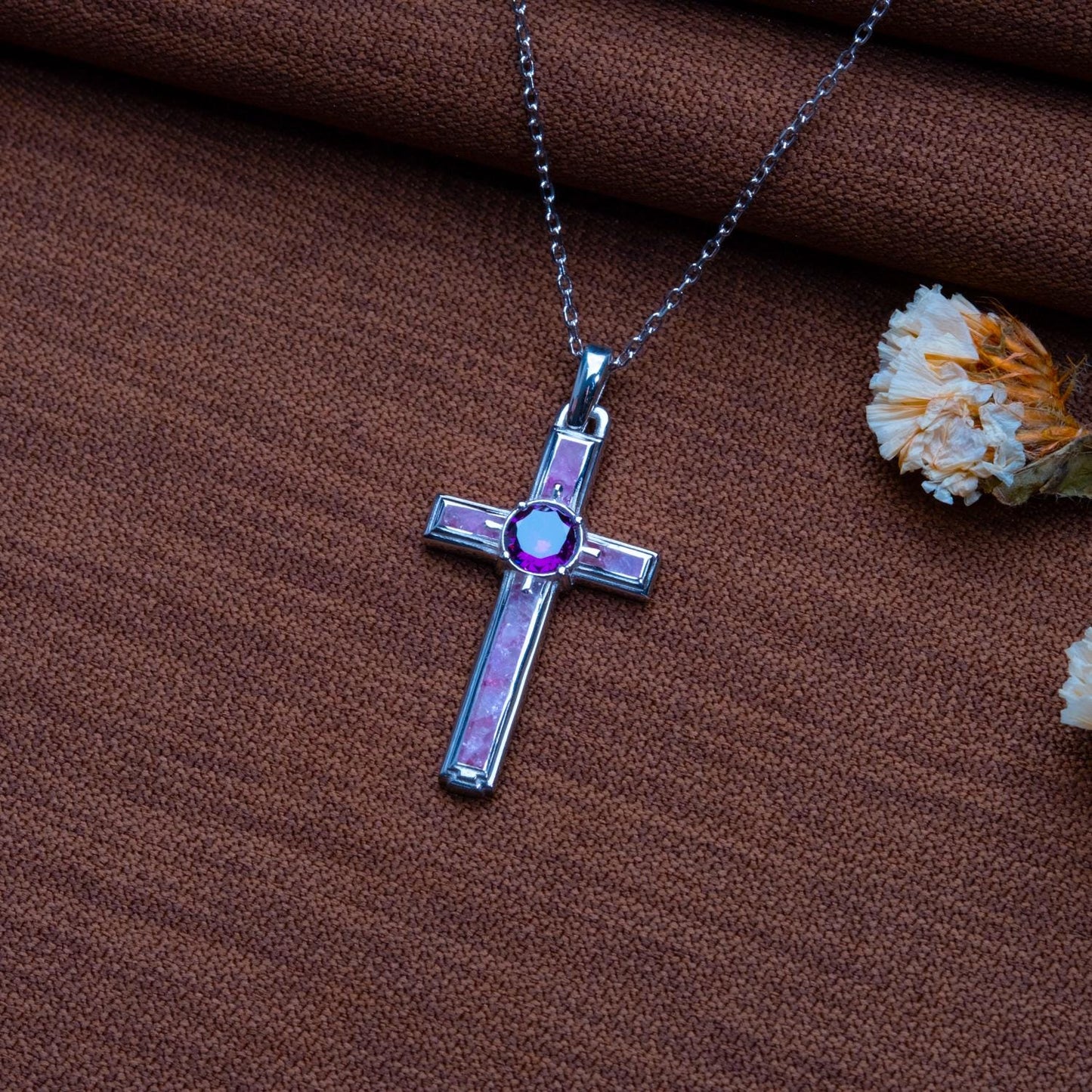 Amethyst Cross Necklace Gift, Gold Cross for Men, Pearl Charm, Small Jerusalem Cross-Dainty Gold Chain-Gothic Fashion Jewelry-Blue Topaz Set