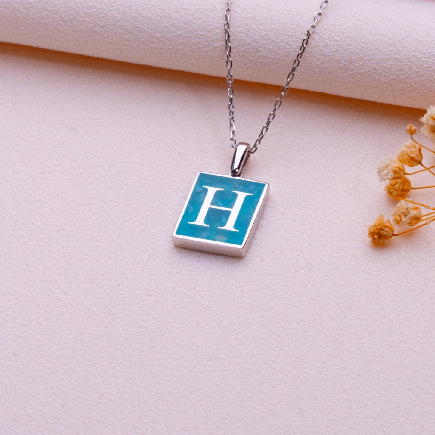 Blue Agate Initial Necklace - Moss Agate Pendant - Silver Initial Charm,Personalized Gift for Him Her,Natural Stone Jewelry,Multiple Letters