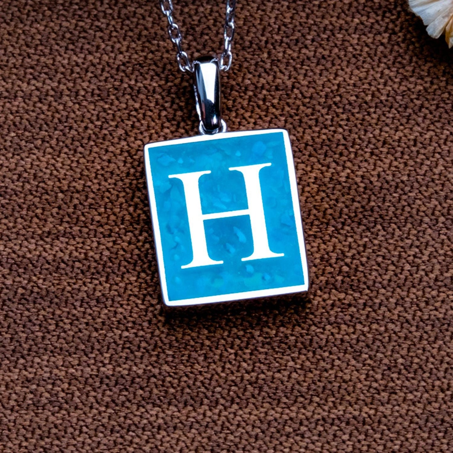 Blue Agate Initial Necklace - Moss Agate Pendant - Silver Initial Charm,Personalized Gift for Him Her,Natural Stone Jewelry,Multiple Letters
