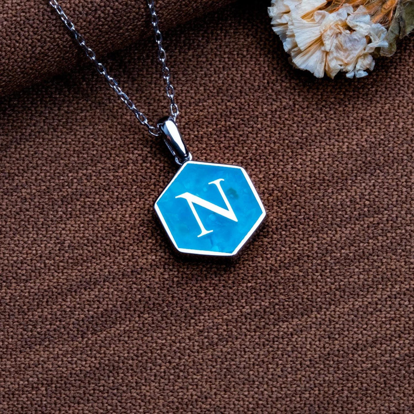 Blue Agate Pendant with Initial-Moss Agate Necklace-Silver Initial Charm-Personalized Jewelry Gift for Her Him,Natural Stone Letter Necklace
