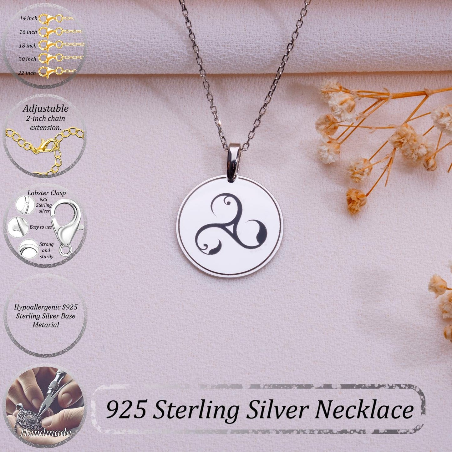 Triskele Necklace - Celtic Spiral Pendant,Triskelion Jewelry,Norse Viking Amulet, Stainless Steel or Silver,Pagan Wiccan Gift for Her or Him