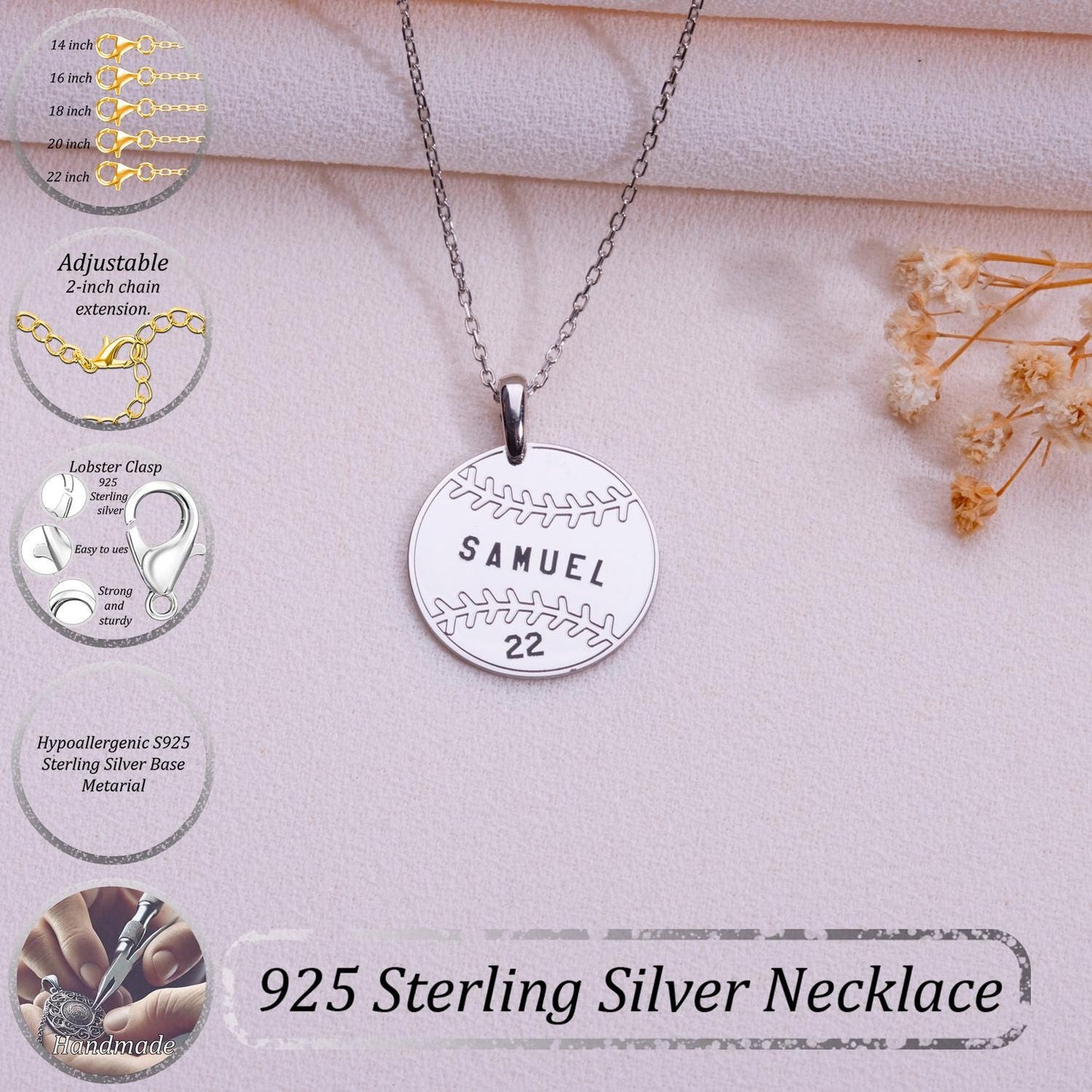 Personalized Baseball Necklace – Engraved Pendant, Custom Letter or Number Necklace, Sports Jewelry, Memorial Gift,Baseball Mom,Gift for Her