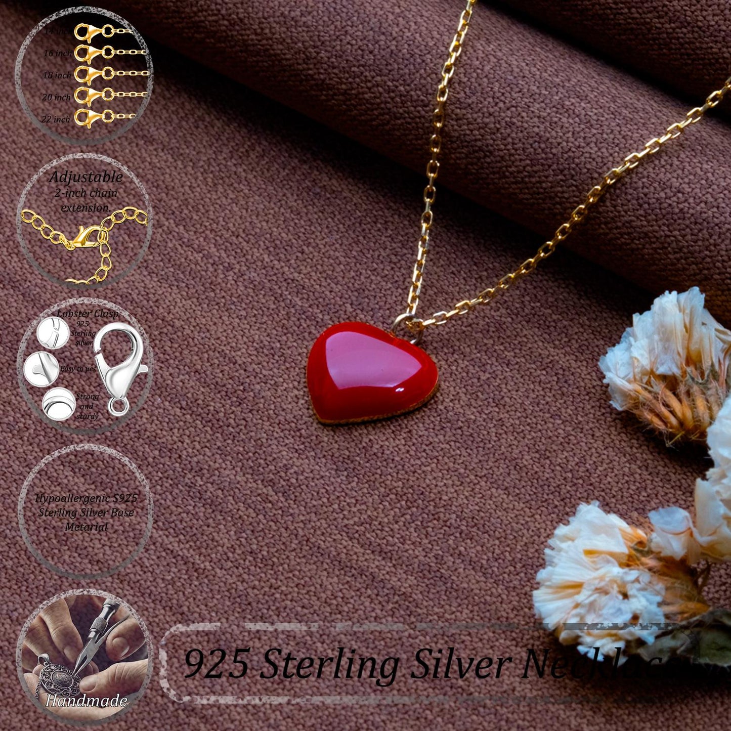 Yellow Puffy Heart Pendant Necklace – Gold-Plated Handmade Silver Charm,Dainty Love Jewelry Gift for Her,Minimalist Heart Necklace for Women