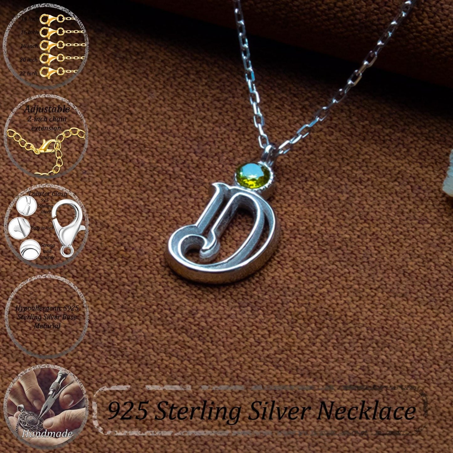 Personalized Initial Birthstone Necklace – Custom Silver Pendant,Charm Necklace,Birthstone Jewelry,Personalized Gift,Letter Necklace for Her