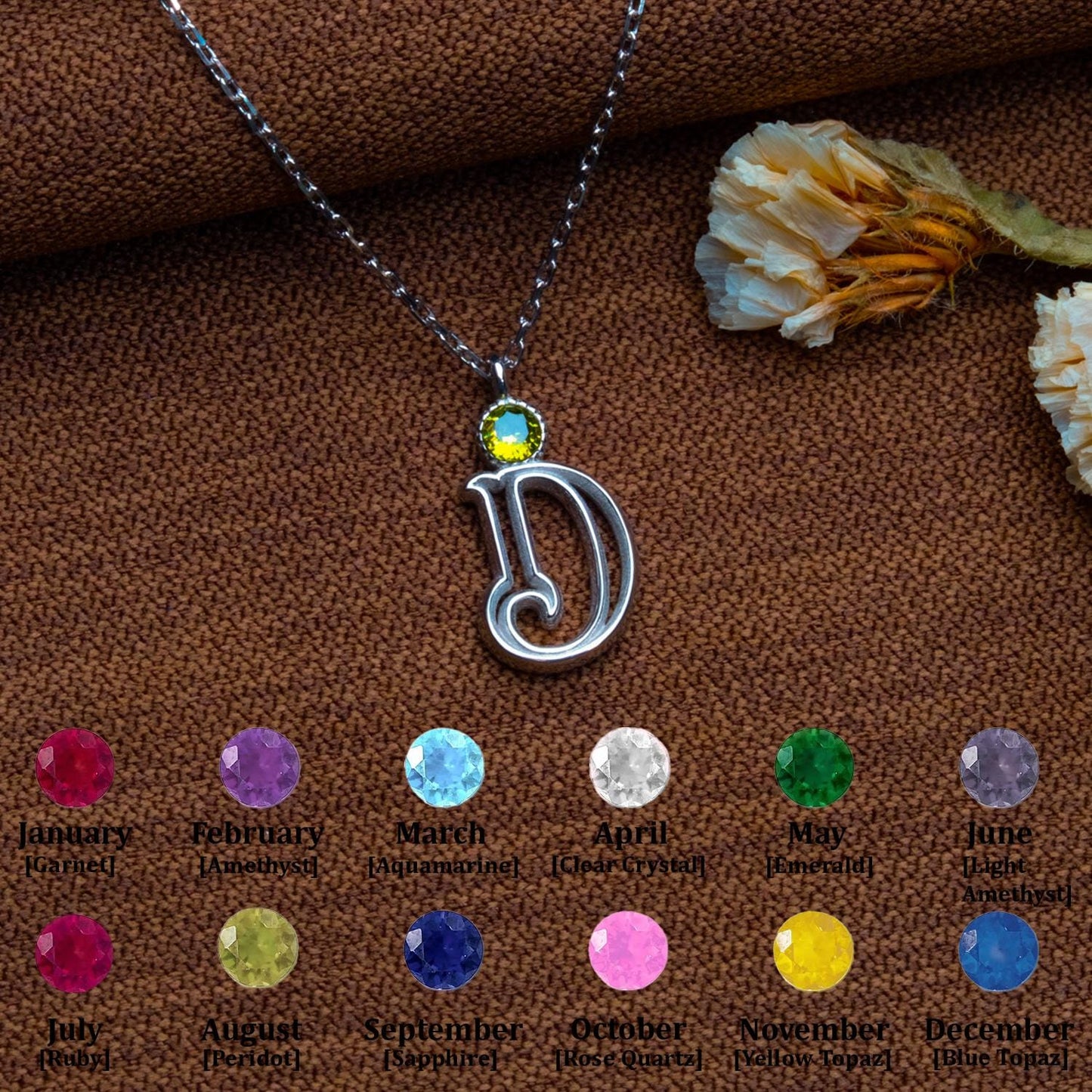 Personalized Initial Birthstone Necklace – Custom Silver Pendant,Charm Necklace,Birthstone Jewelry,Personalized Gift,Letter Necklace for Her