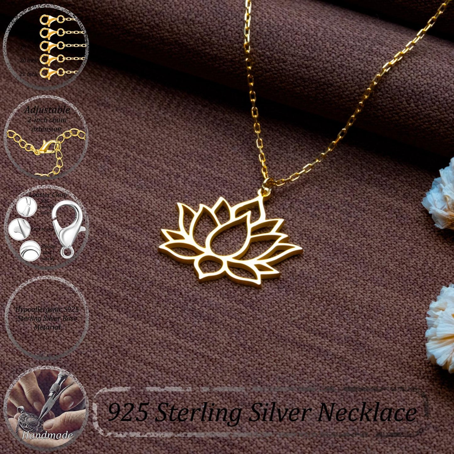 Lotus Flower Necklace – Sterling Silver Yoga Pendant, Spiritual Jewelry for Women, Minimalist Mandala Necklace, Gift for Her, Boho Jewelry