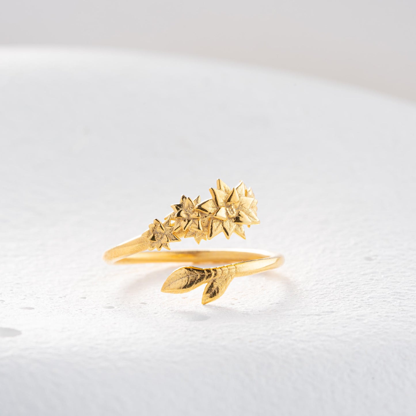 Gold Jewelry Dainty Lily Flower Ring – Birth Flower Jewelry, Feminine Adjustable Stackable Ring, Sterling Nature Minimalist Botanical Ring