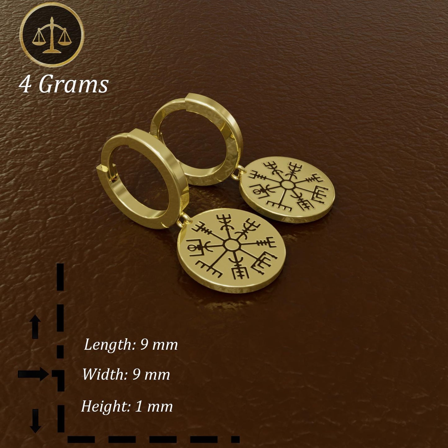 Vegvisir Compass Dangle Earrings, Viking Drop Earrings, 925 Silver Norse Protection Jewelry, Celtic Scandinavian Earrings, Handmade Gift
