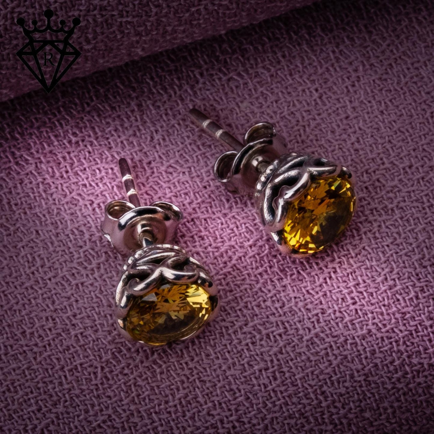 Citrine Stud Earrings, 925 Sterling Silver Yellow Gemstone Earrings, November Birthstone Jewelry, Gift for Her, Handmade Vintage Style
