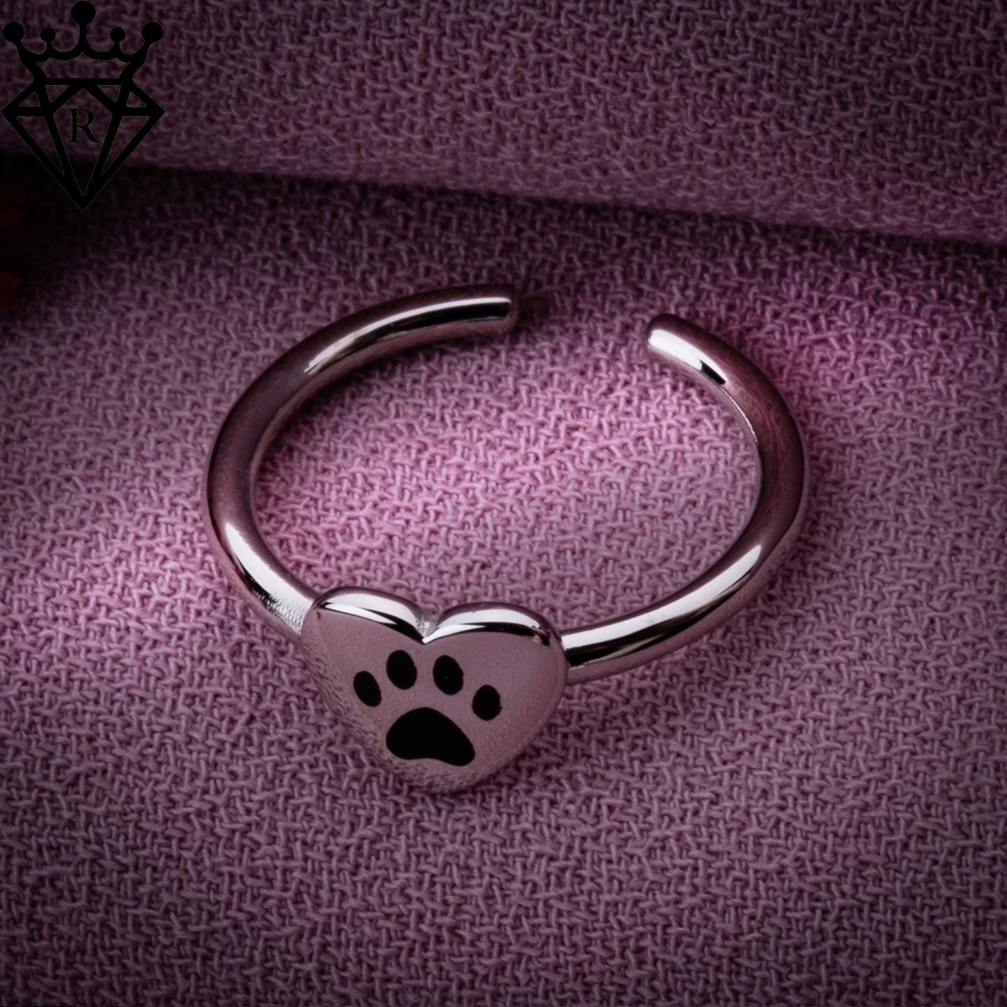 Adjustable Paw Print Heart Ring, 925 sterling Silver Pet Memorial Jewelry, Dog or Cat Lover Gift, Heart Paw Print Ring for Animal Lovers